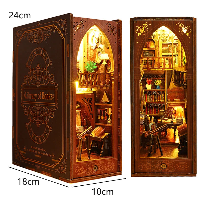Vintage Library DIY book nook kit, miniature bookshelf insert