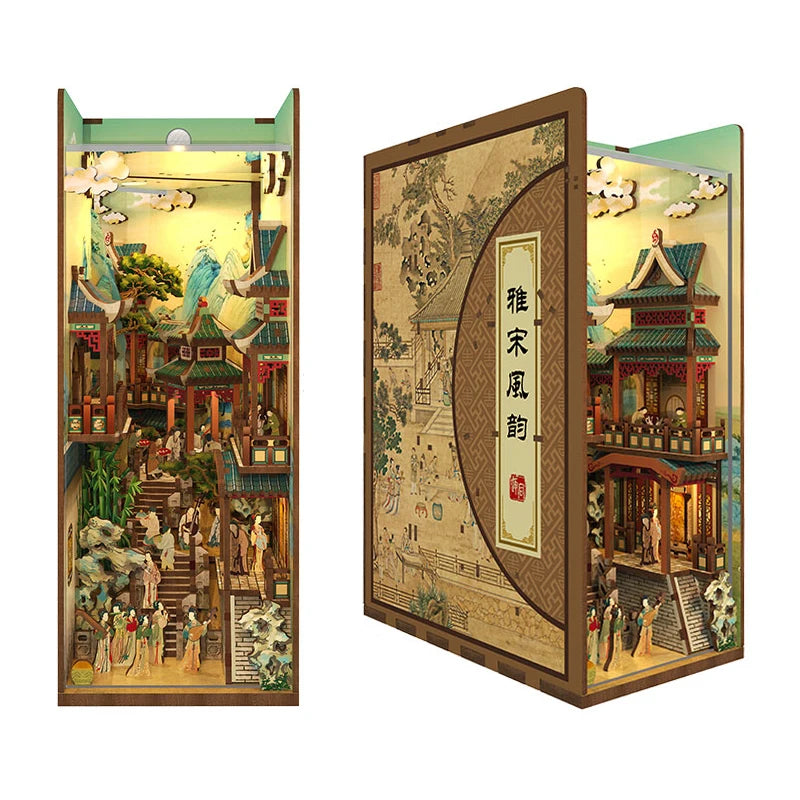 Song Dynasty Garden DIY book nook kit, miniature bookshelf insert