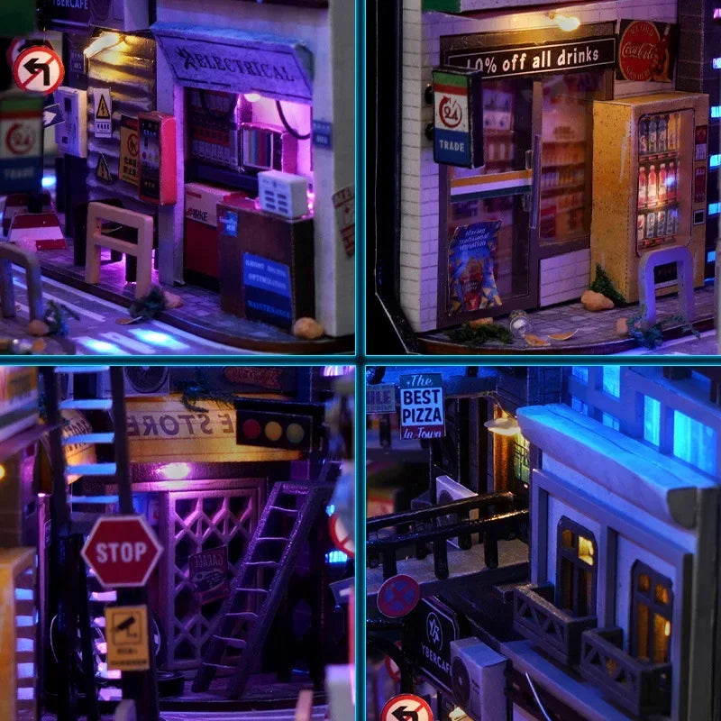 Cyberpunk World DIY book nook kit, detail view 5