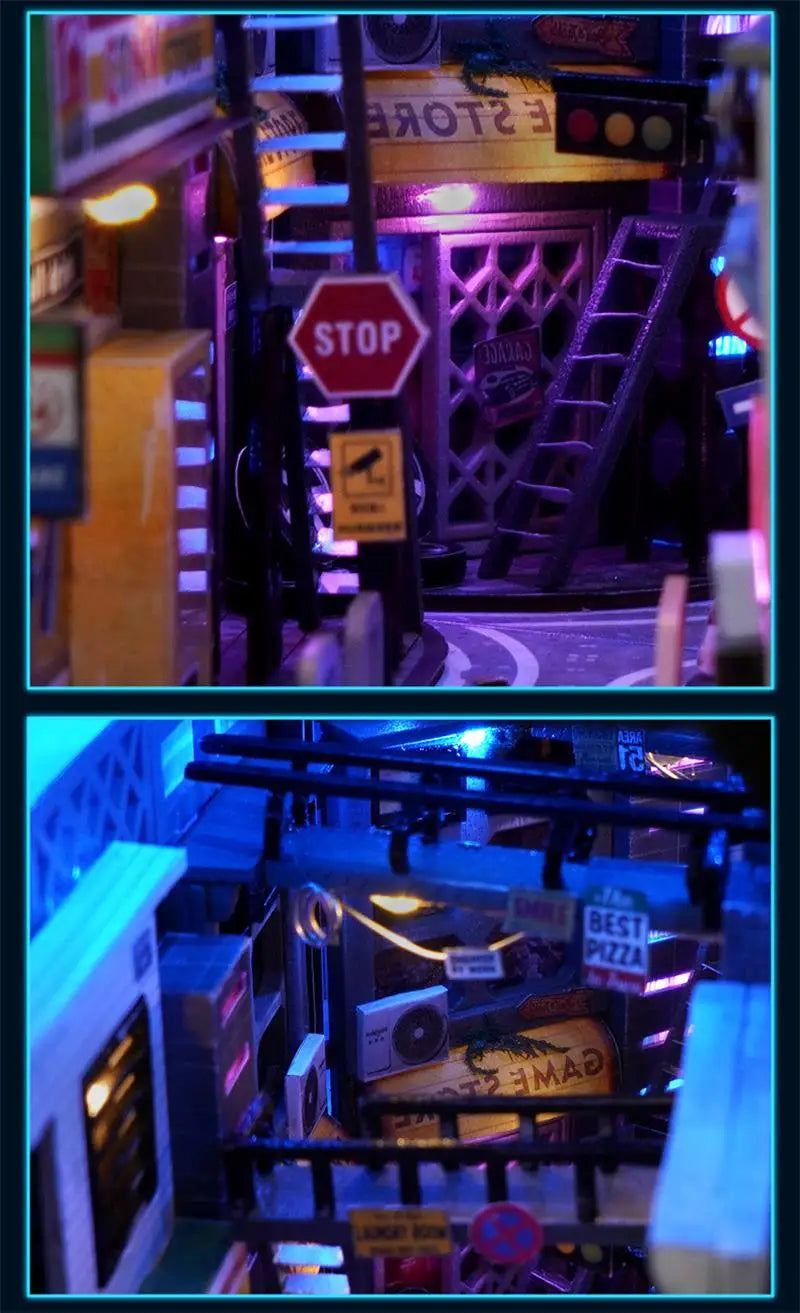 Cyberpunk World DIY book nook kit, detail view 13