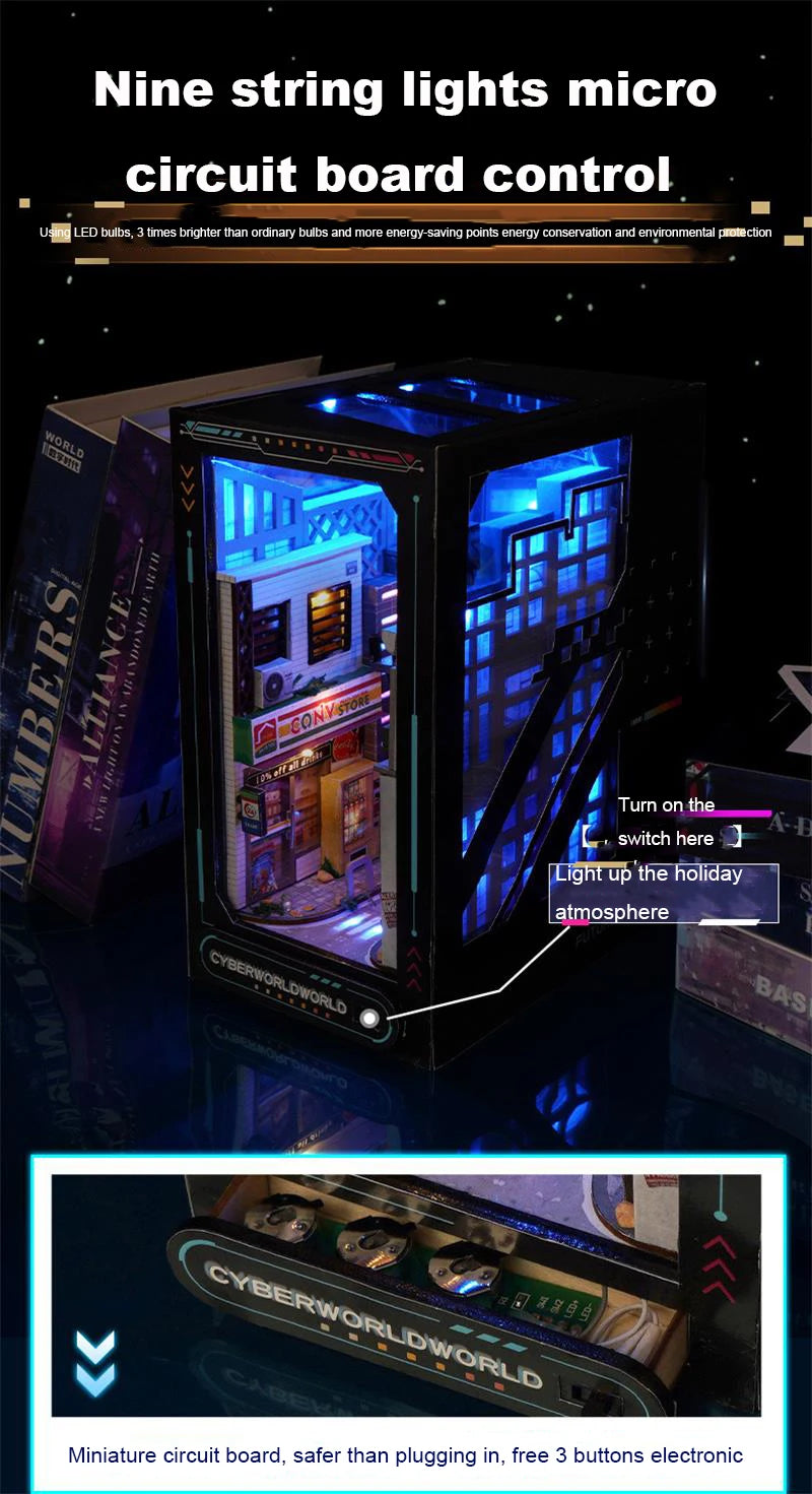 Cyberpunk World DIY book nook kit, detail view 12