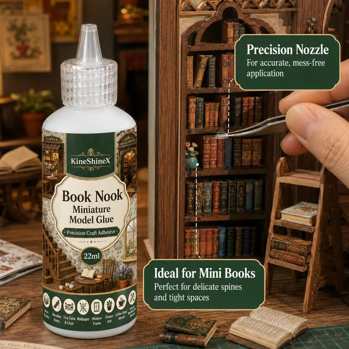 Precision craft glue for book nook kits