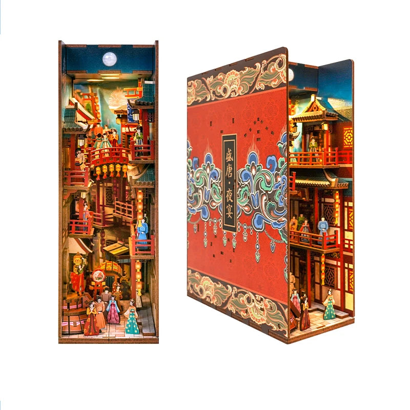 Tang Dynasty Night Feast DIY book nook kit, miniature bookshelf insert