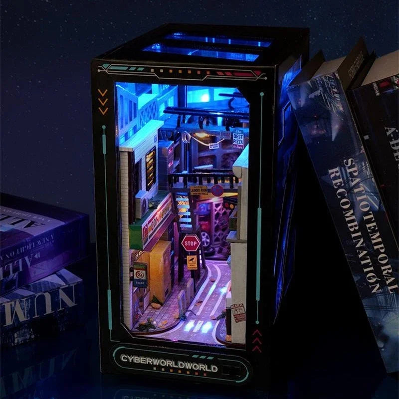Cyberpunk World DIY book nook kit, detail view 3