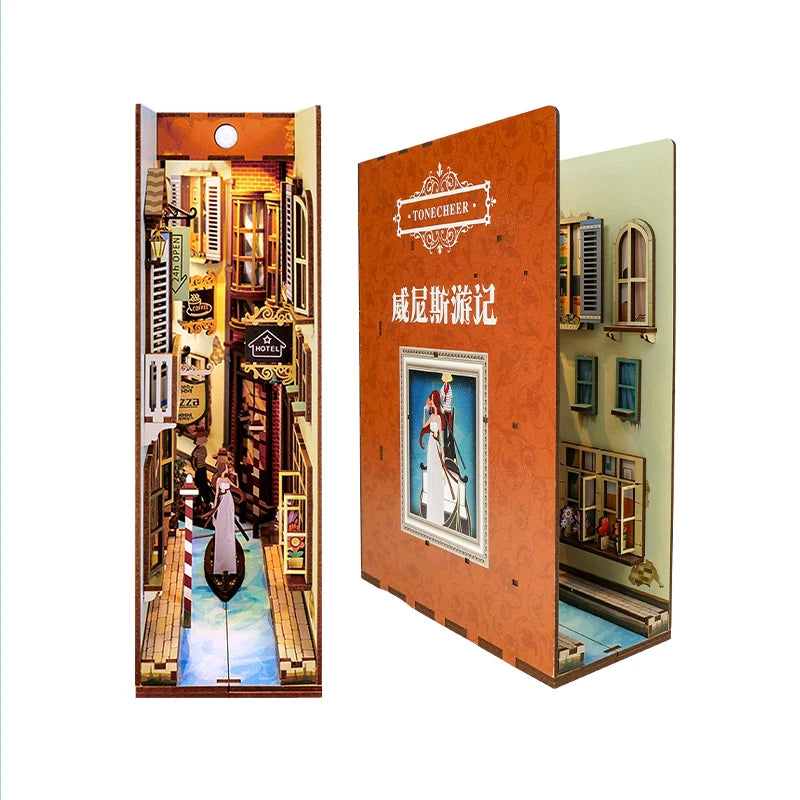 Venice Canal DIY book nook kit, miniature bookshelf insert