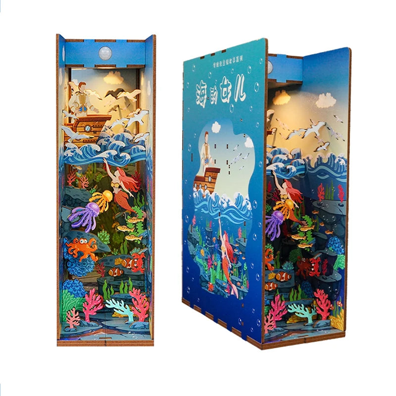 Mermaid Reef DIY book nook kit, miniature bookshelf insert