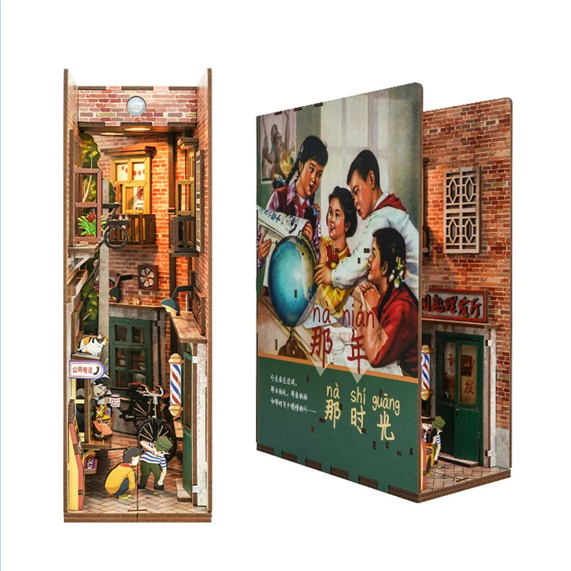 Retro Street Corner DIY book nook kit, miniature bookshelf insert