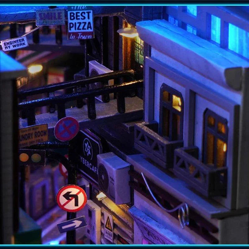 Cyberpunk World DIY book nook kit, detail view 4