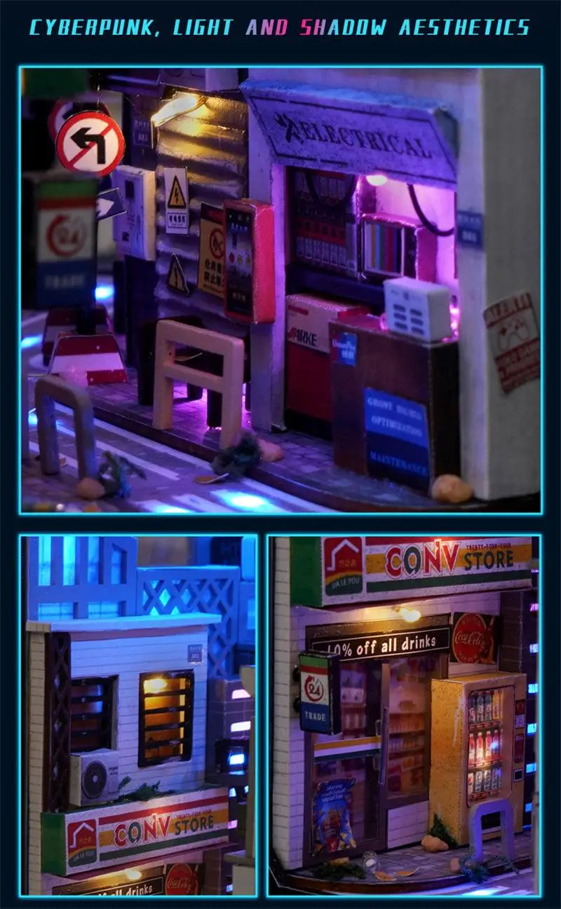 Cyberpunk World DIY book nook kit, detail view 14